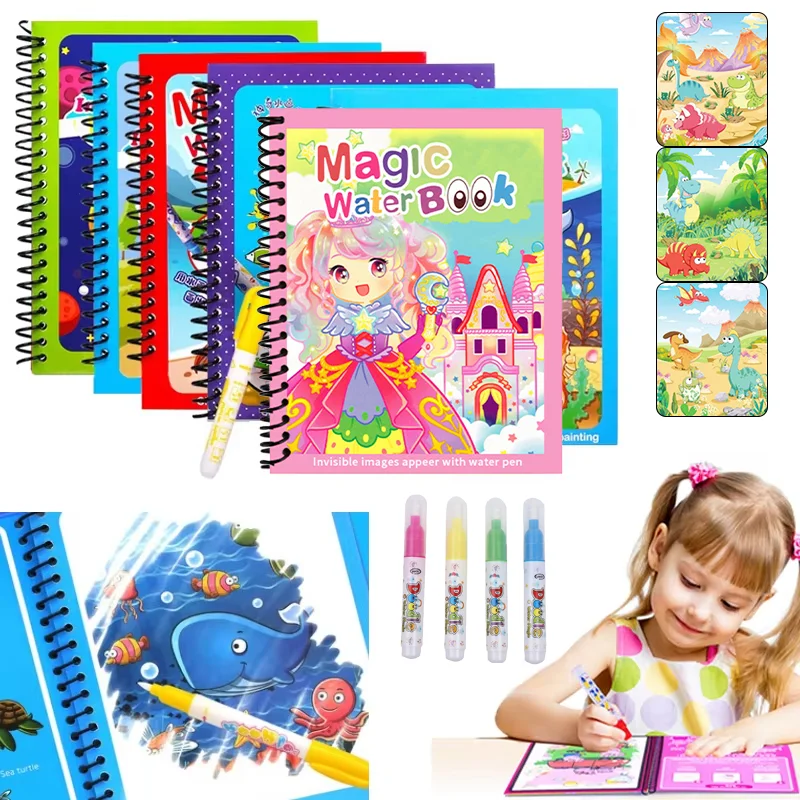 Kids Education Laptop - Cartoon Magic Water Drawing Book with
