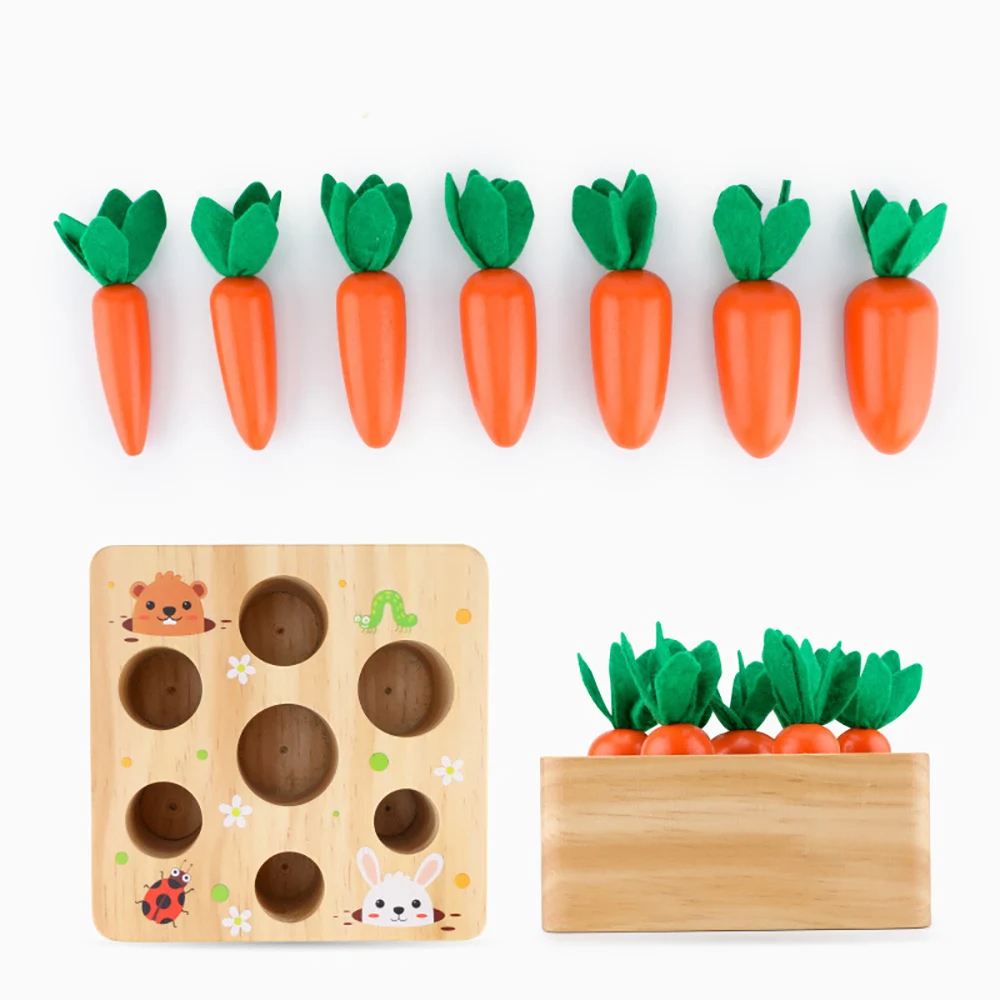 Montessori Shelf Toy - Children Puzzle Pull Up Carrots Game