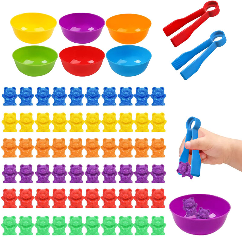 Montessori Shelf Toy - Counting Bears Matching Games Color Sorting