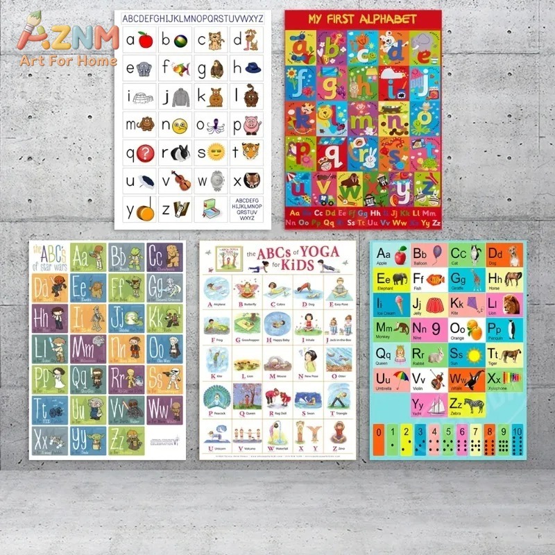 Kids Yoga Education - AZNM Frameless Canvas Poster Kids Alphabet