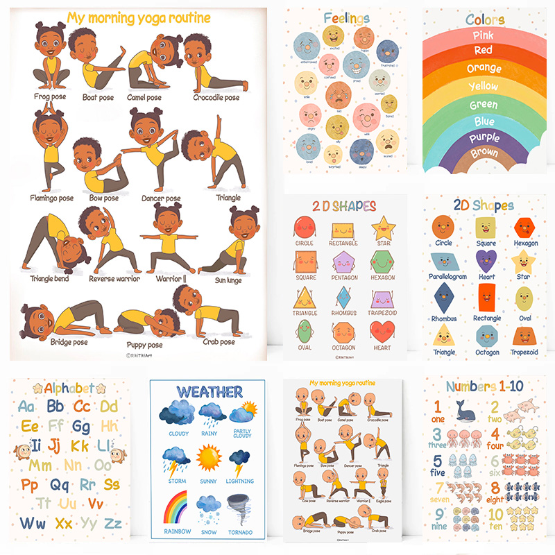 Kids Yoga Education - (2D canvas painting) Montessori Educational Kids