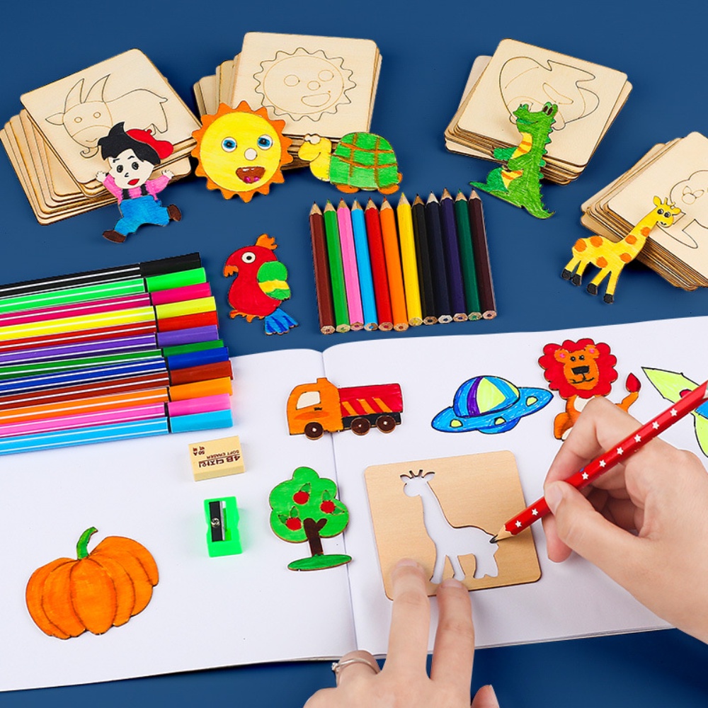 Kids Education Template - 20pcs Kids Drawing Toys Wooden DIY